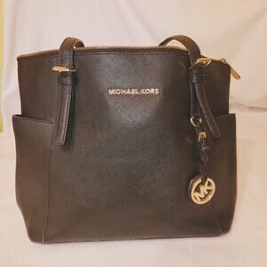 Michael By Michael Kors Leather Jet Set Black Tote Bag Purse